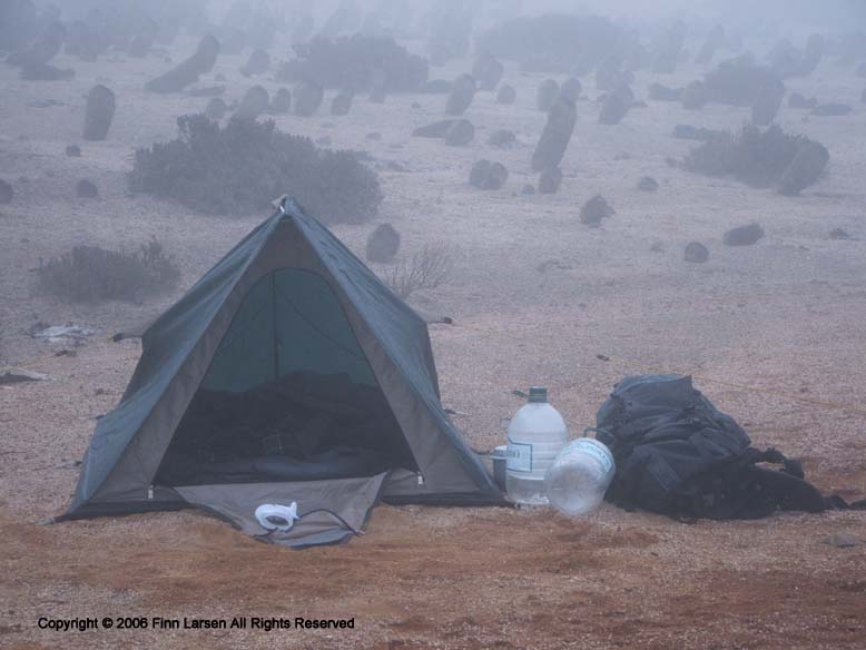 My tent in the fog